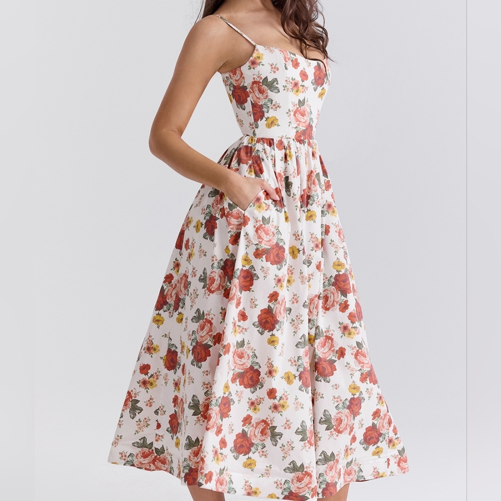HOUSE OF CB 'Lolita' Italian Rose Print Cotton Corset Sundress - Picture 3 of 6